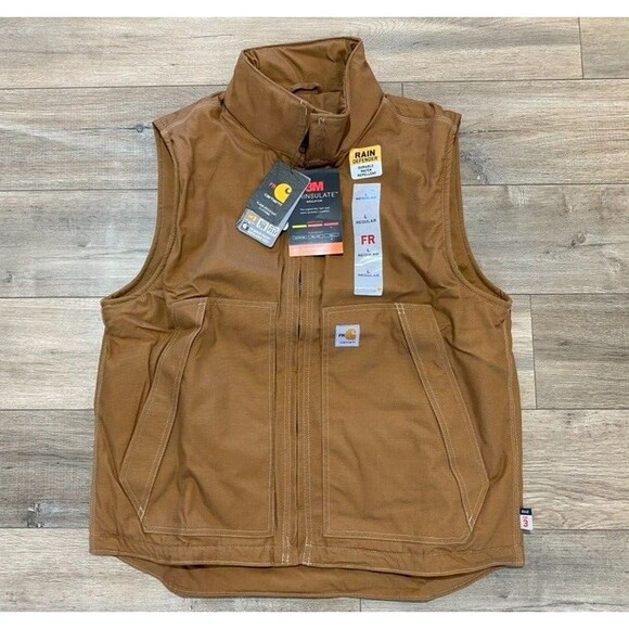 Carhartt FR Mens L Flame Resistant Quick Duck Vest Brown CAT 3 2112 Thinsulate